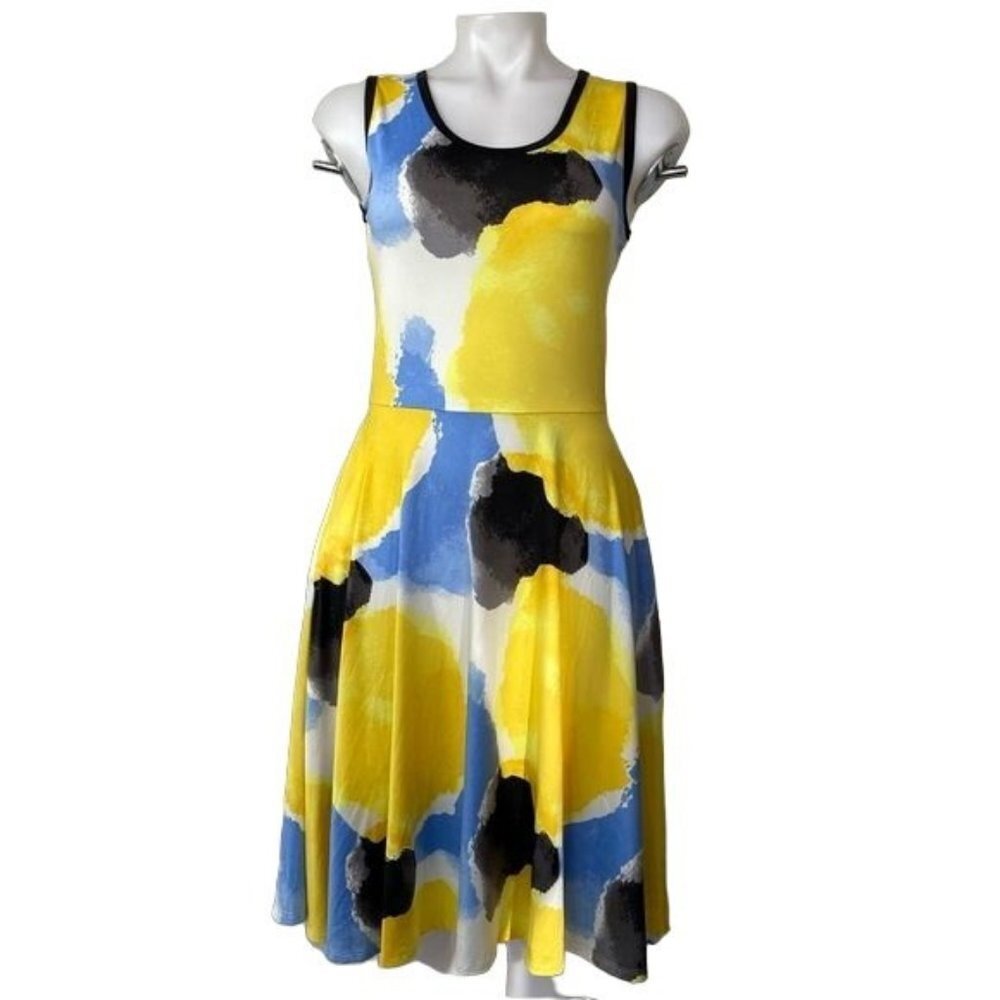 LulaRoe Nicki Dress With Pockets Blue Yellow White Black Maxi  Stretchy Dress